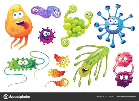 Virus de dibujos animados bacterias, microorganismos gérmenes conjunto vector, gráfico vectorial ...