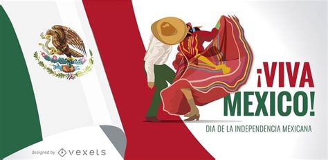 Mexico Independence Day design featuring flags and illustrated dancers. It also says Viva Mexico ...