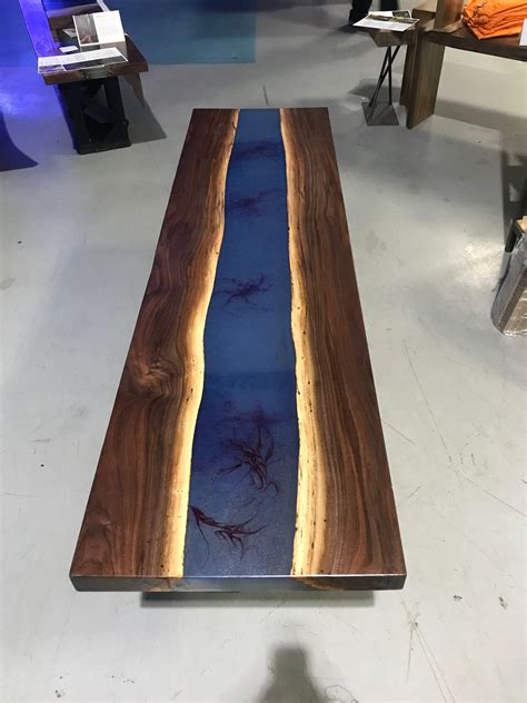 Blue Epoxy Resin Custom Table With Walnut Live Edge - Etsy