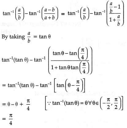 Write the value of the following : tan^-1 (a/b) - tan^-1 (a-b/a+b ...