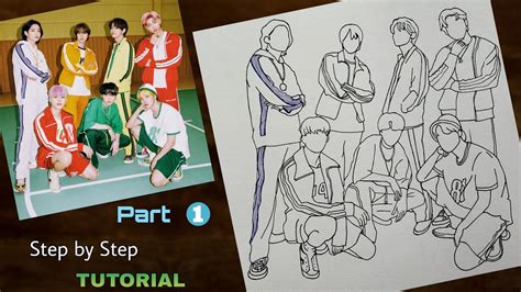 BTS Group Drawing easy Step by Step | Outline Tutorial | YouCanDraw ...