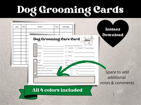 Dog Grooming Cards Dog Grooming Customer Cards Dog - Etsy