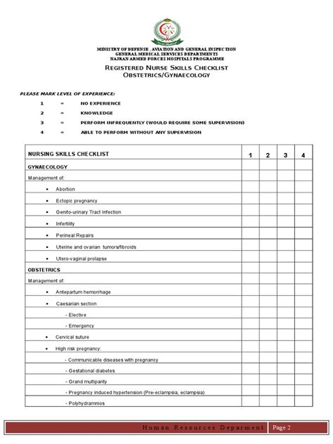 Skills Checklist - Ob Gyne | Obstetrics | Pregnancy