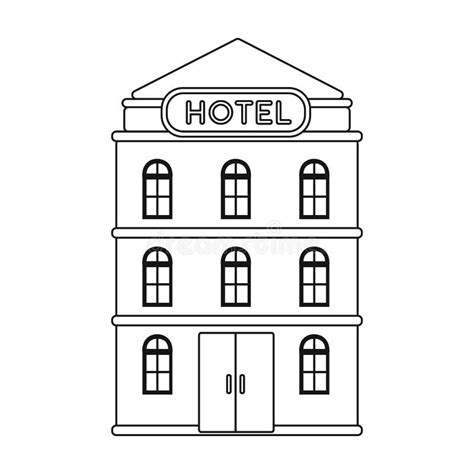 Hotel Building Icon in Outline Style Isolated on White Background. Rest ...