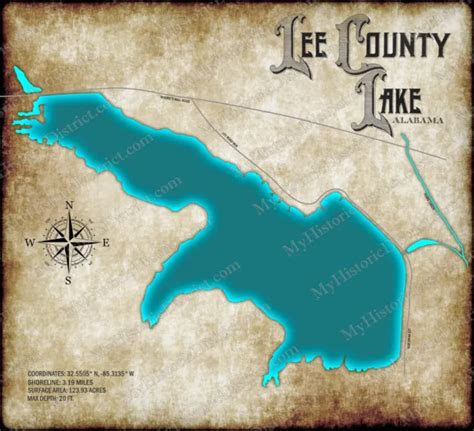 LEE COUNTY LAKE Map Opelika Auburn Crawford Alabama 12.75x14" FREE SHIPPING! $25.00 - PicClick