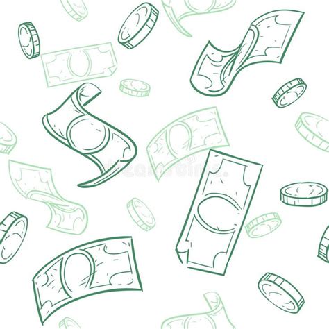 Doodle cash flow. Raining money seamless vector pattern. Falling sketch dollars background ...