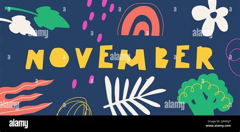 November month. Abstract background with botanical doodles. Vector ...