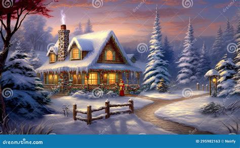 Snowy Christmas landscape stock image. Image of architecture - 295982163