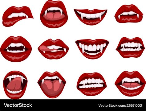 Female red vampire lips with bite fangs Royalty Free Vector