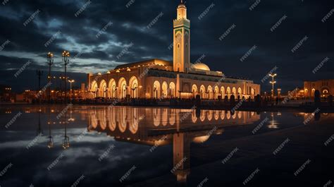 Premium AI Image | Night view of Hassan II Mosque