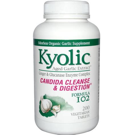 Kyolic, Aged Garlic Extract, Candida Cleanse & Digestion, Formula 102, 200 Vegetarian Tablets ...