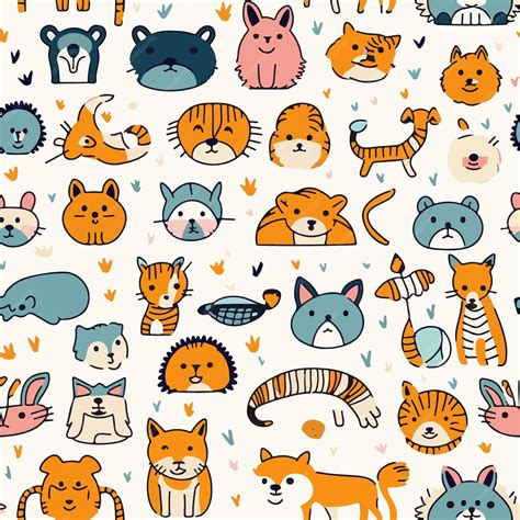 Premium Vector | Animal handdrawn doodle seamless pattern