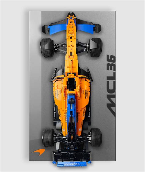 HUYL wall mount display for LEGO® set Technic 42141 McLaren Formula 1™. The metallic grey color ...