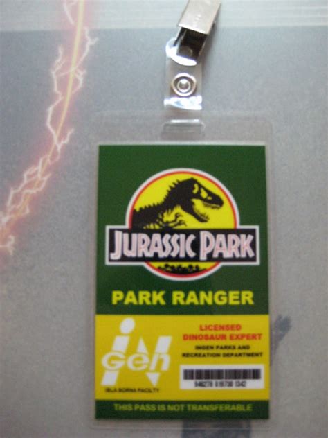 Jurassic Park Park Ranger I.D. Badge T2 B3G1F