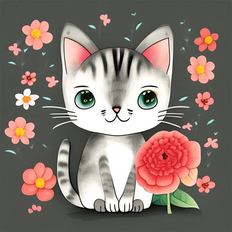 Cute Cat with Flower Background · Creative Fabrica