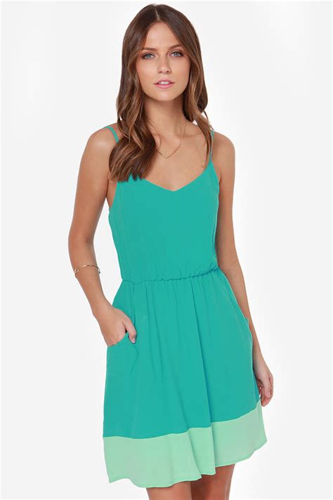 Pretty Turquoise Dress - Color Block Dress - Sleeveless Dress - $47.00 - Lulus