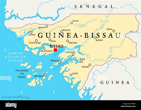 La Guinea Bissau Mappa Politico con capitale Bissau i confini nazionali ...