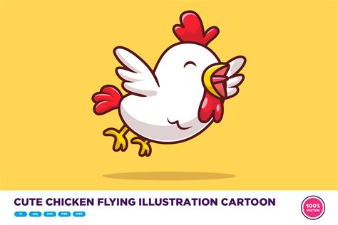 Cute Chicken Flying Illustration Cartoon Graphic by catalyststuff ...