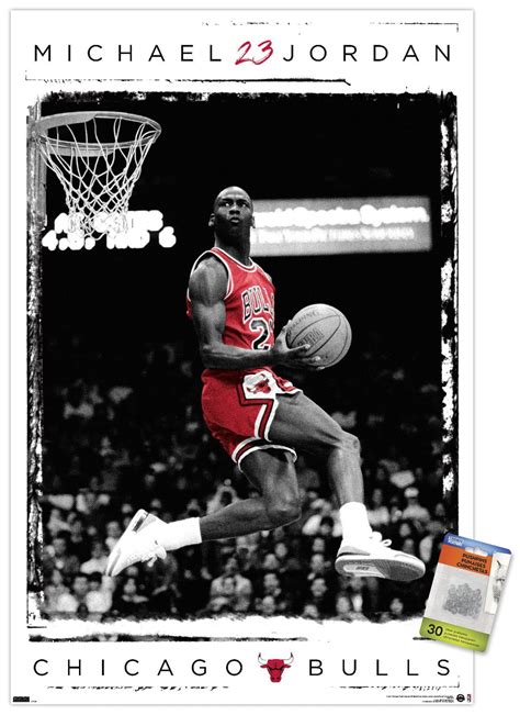 Michael Jordan - Dunk Wall Poster with Push Pins, 22.375" x 34 ...