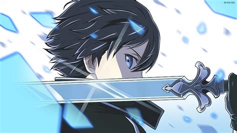 1080P free download | Kirito~, blue hair, sword art online, dark blue hair, artwrok, pointy ears ...