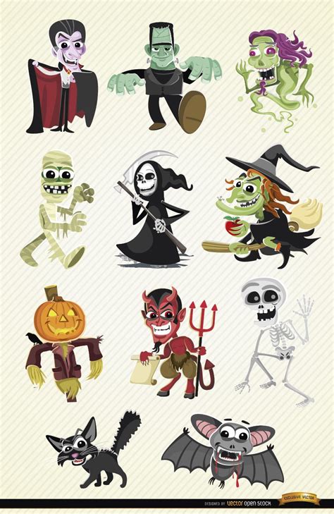 Halloween Cartoon Characters Set Vector Download