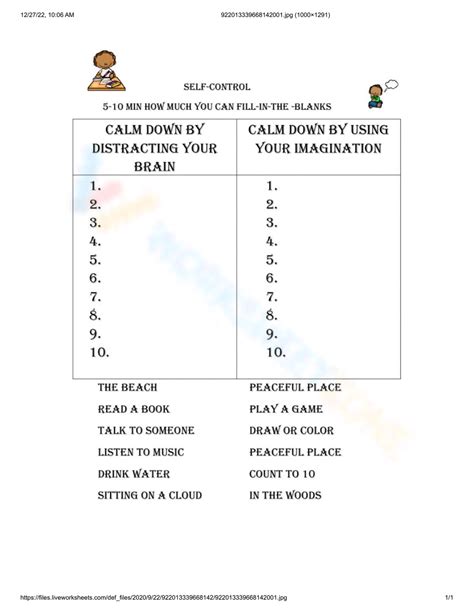 Free Printable Self Control Worksheets for All Ages