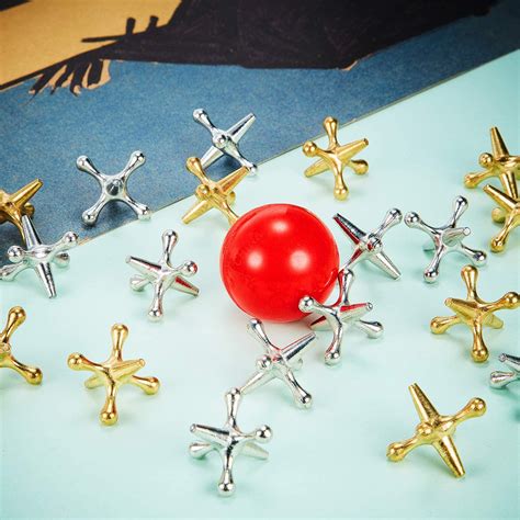 4 Set Jacks Game Toys Kit, Include 40 Pieces Metal Jacks and 4 Pieces ...