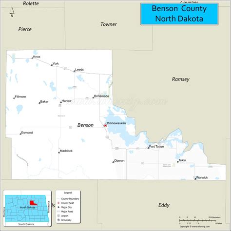 Map of Benson County, North Dakota - Where is Located, Cities, Population, Highways & Facts