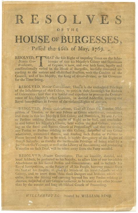 Resolves of the House of Burgesses, Passed the 16th of May, 1769 - Encyclopedia Virginia