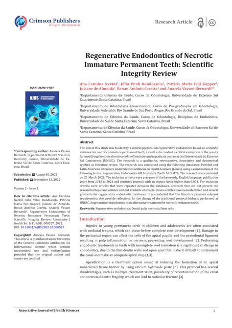 (PDF) Regenerative Endodontics of Necrotic Immature Permanent Teeth ...