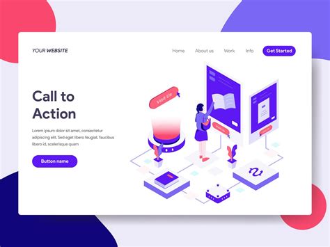 Landing page template of Call to Action Illustration Concept. Isometric ...