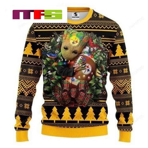 NFL Pittsburgh Steelers Groot Hug Idea Christmas Ugly Sweater 2023