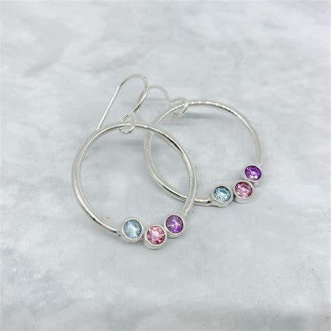 Family Birthstone Earrings Mothers Jewelry Silver Dangle - Etsy