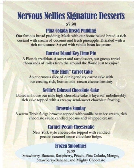 Online Menu of Nervous Nellies Restaurant, Fort Myers Beach, Florida ...