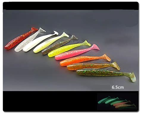 30pcs 6.5cm/2g T Tail Soft Luminous Lures Fishing Grub Plastic Soft ...