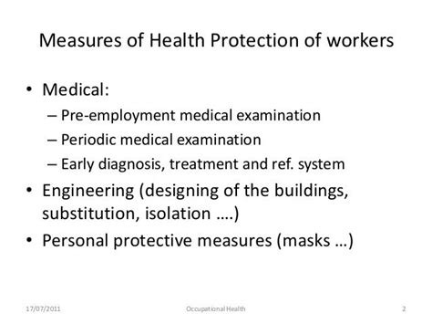 Prevention & control of occupational diseases