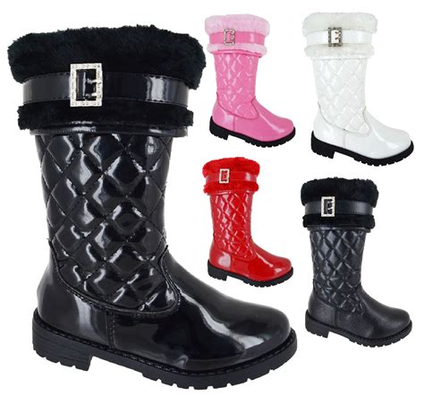 GIRLS FAUX FUR LINED BUCKLE QUILTED KIDS INFANTS MID CALF WINTER BOOTS SIZE 7-3 | eBay