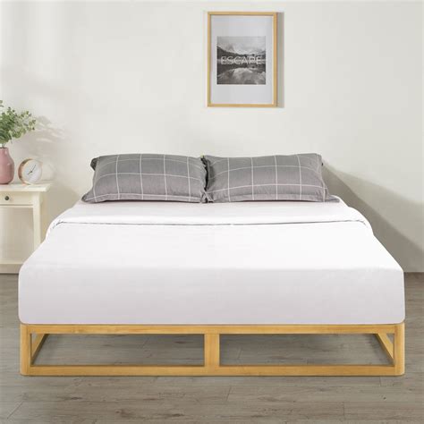 Zinus Industrial Pine Wood Bed Frame Low Bed Base Mattress Foundation - Natural 20cm - Double ...