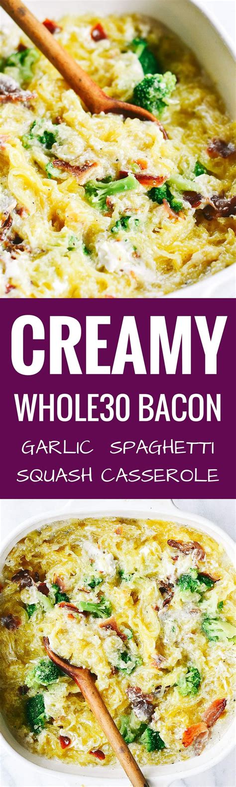 Easy whole30 creamy bacon garlic spaghetti squash bake. Whole30 Dinner Recipes, Paleo Dinner ...