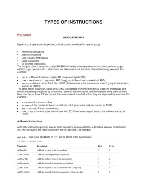 8051 Instruction Set | PDF | Arithmetic | Computer Engineering