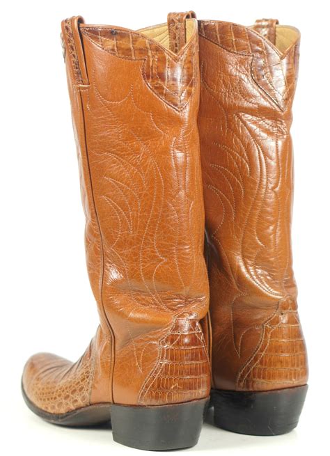 Custom Vintage 70s Caramel Brown Alligator Cowboy Western Boots Women's 5.5 or 6 | oldrebelboots