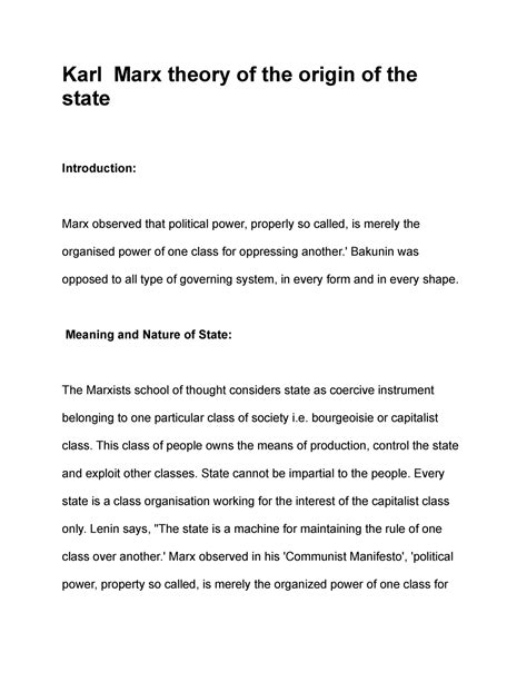 Karl Marx theory of the origin of the state - Karl Marx theory of the ...