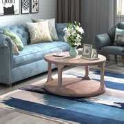 Rent to own Rustic Coffee Table, Round Natural Solid Wood Sleek Durable ...