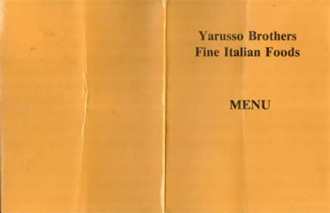 1980S YARUSSO BROTHERS ITALIAN RESTAURANT vintage dinner menu ST. PAUL MINNESOTA $14.99 - PicClick