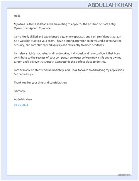 Cover letter for data entry operator - LazyApply