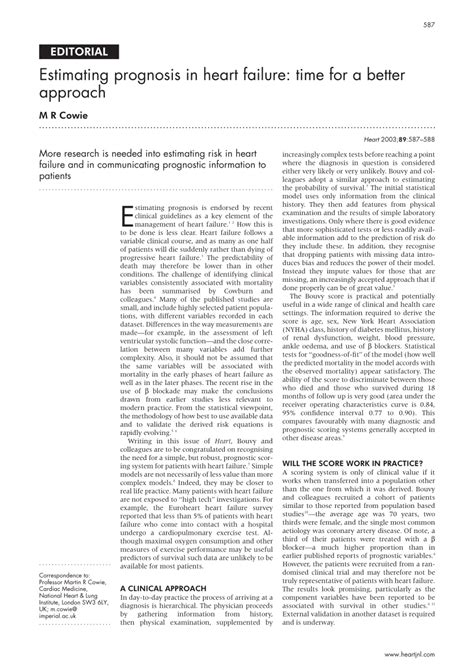 (PDF) Estimating prognosis in heart failure: Time for a better approach