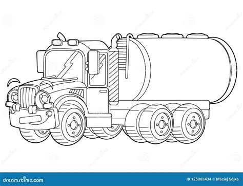 Cartoon Happy Cargo Truck with Tank Coloring Page Stock Illustration ...