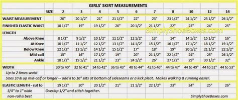 Simply Shoeboxes: Girl's Skirt Sizing Chart Sizes 2 to 14