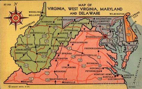 Map of Virginia, West Virginia, Maryland and Delaware Maps