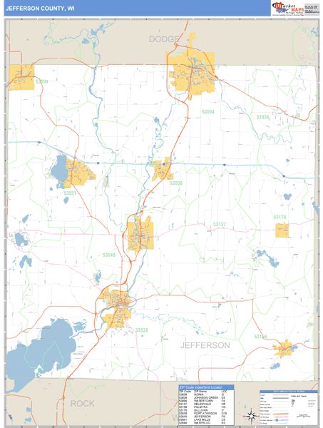 Jefferson County, Wisconsin Zip Code Wall Map | Maps.com.com